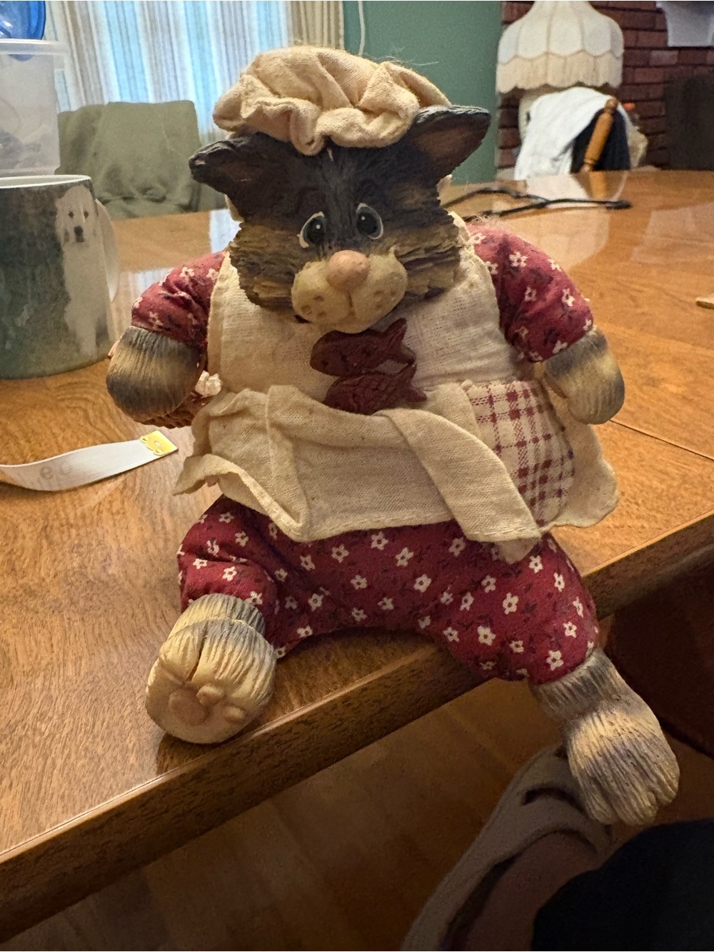 Russ Red Floral Country Cat Doll with Cream Apron and Bonnet